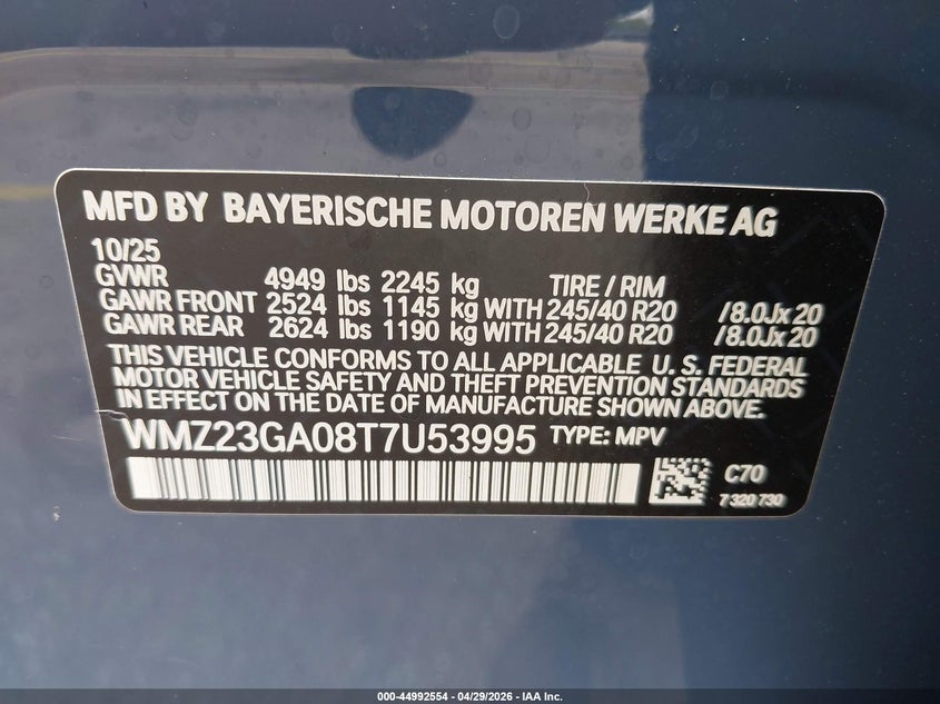2026 Mini Countryman Cooper S VIN: WMZ23GA08T7U53995 Lot: 44992554