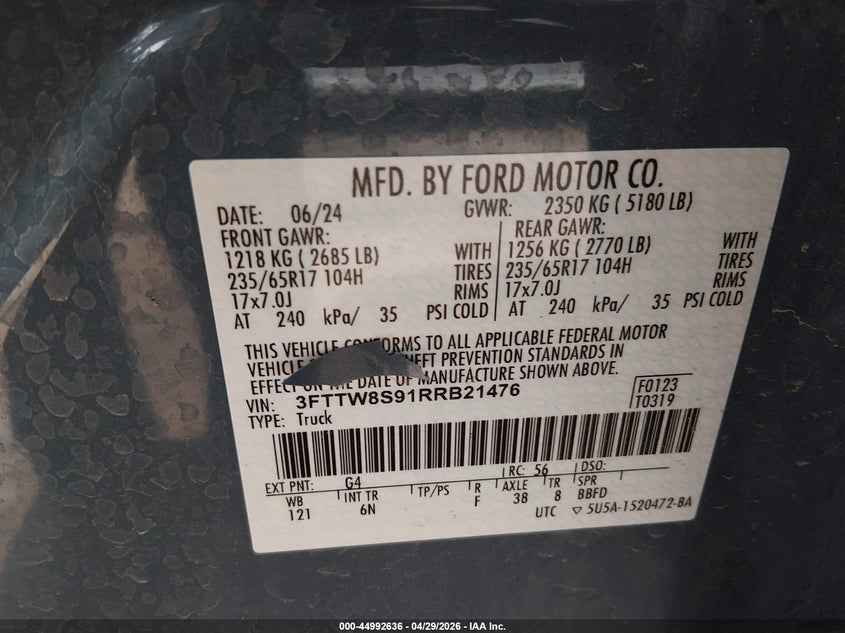 2024 FORD MAVERICK 2.0L I-4 DI, DOHC, V(VIN: 3FTTW8S91RRB21476