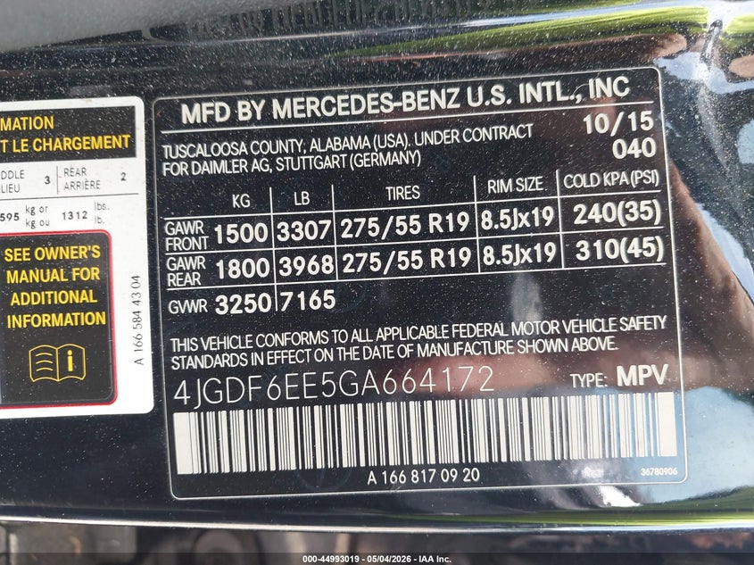2016 Mercedes-Benz Gl 450 4Matic VIN: 4JGDF6EE5GA664172 Lot: 44993019
