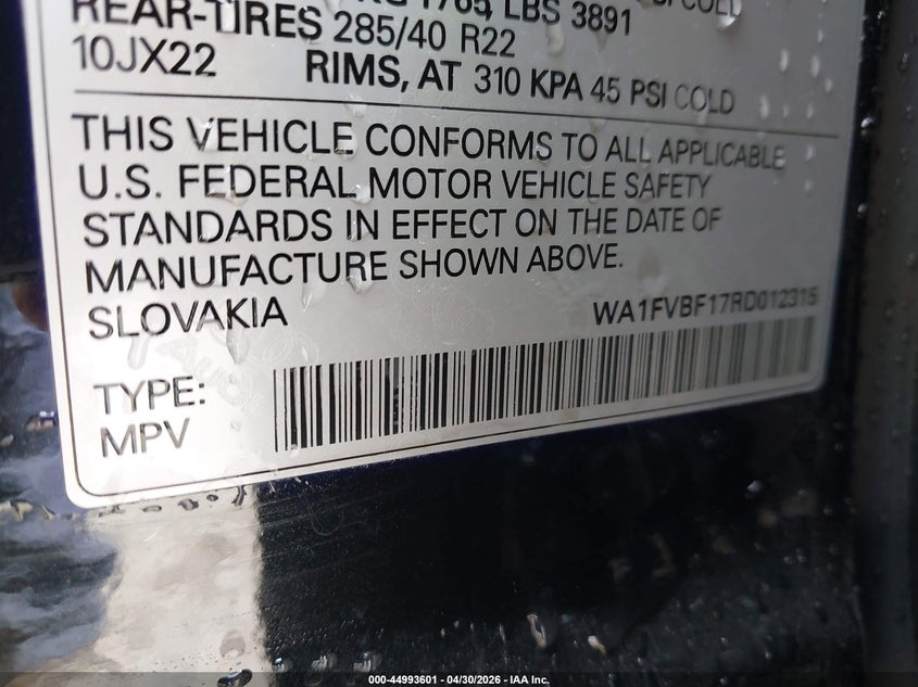 2024 Audi Q8 Prestige 55 Tfsi Quattro VIN: WA1FVBF17RD012315 Lot: 44993601