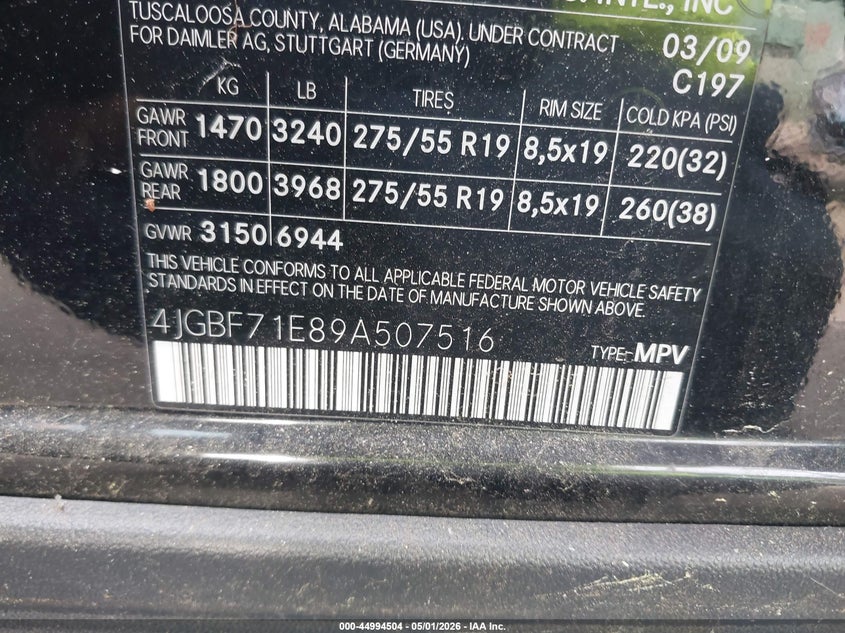 2009 Mercedes-Benz Gl 450 4Matic VIN: 4JGBF71E89A507516 Lot: 44994504