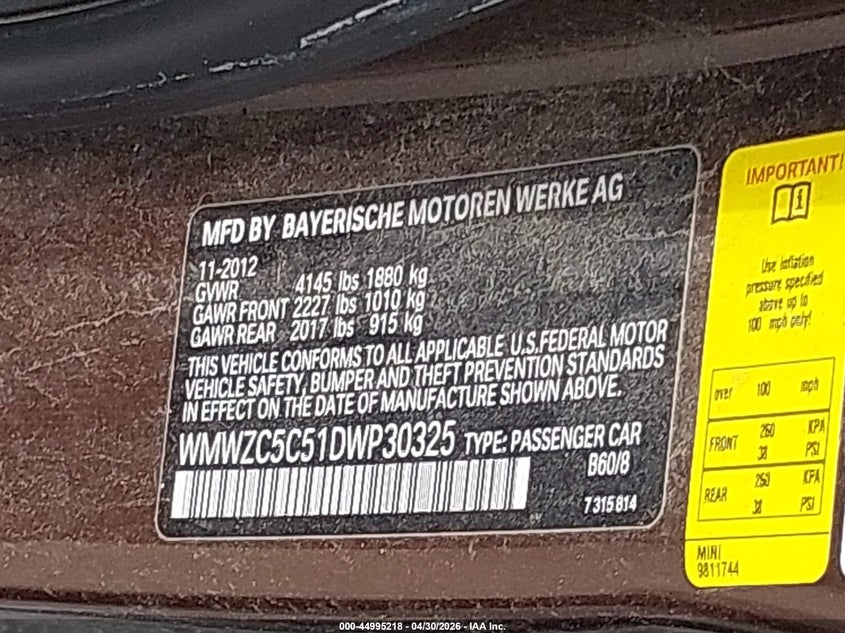 2013 Mini Countryman Cooper S VIN: WMWZC5C51DWP30325 Lot: 44995218