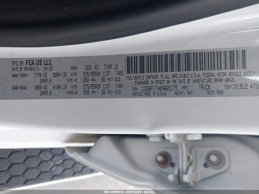 2019 RAM 1500 TRUCK 5.7L V-8 VVT, 395HP