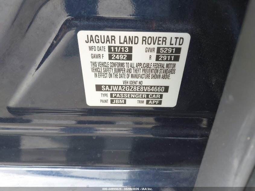 2014 Jaguar Xj Xjl Portfolio VIN: SAJWA2GZ8E8V64660 Lot: 44995625