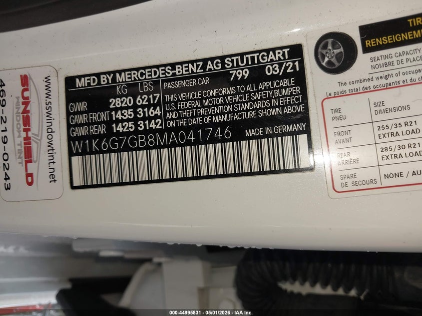 2021 Mercedes-Benz S 580 4Matic VIN: W1K6G7GB8MA041746 Lot: 44995831