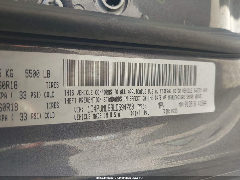 2020 JEEP CHEROKEE SPORT UTILITY VEHICLE 2.4L I-4 VVT, 180HP
