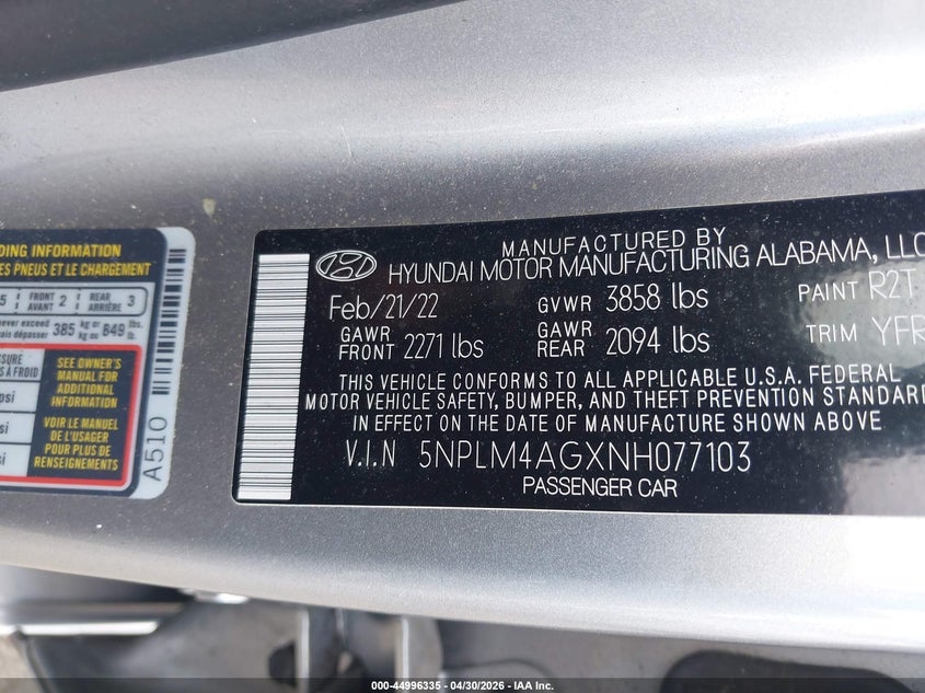 2022 Hyundai Elantra Sel VIN: 5NPLM4AGXNH077103 Lot: 44996335