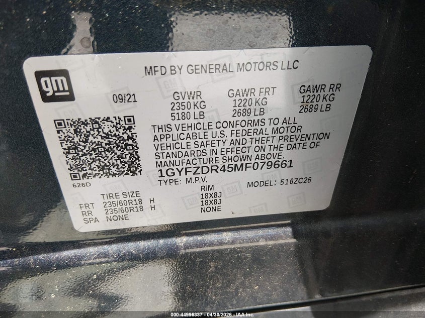 2021 Cadillac Xt4 Awd Premium Luxury VIN: 1GYFZDR45MF079661 Lot: 44996337