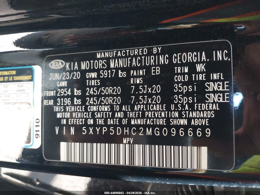 VIN 5XYP5DHC2MG096669 2021 KIA TELLURIDE SX