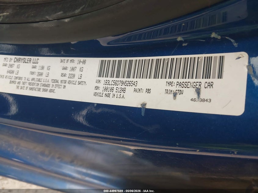 2009 Dodge Avenger R/T VIN: 1B3LC56D79N526543 Lot: 44997589
