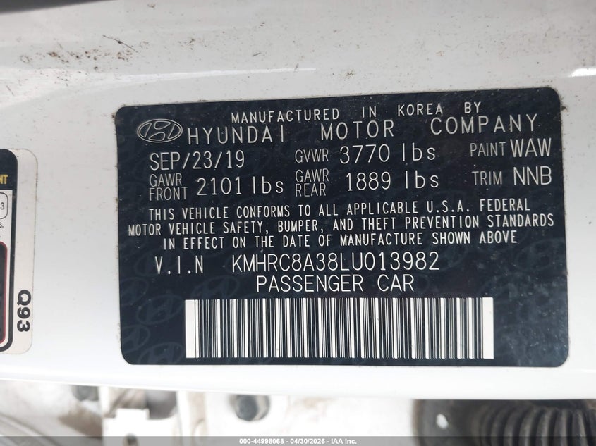 VIN KMHRC8A38LU013982 2020 HYUNDAI VENUE SEL