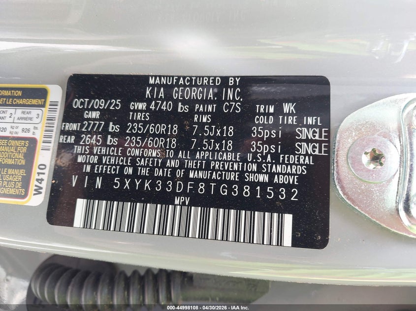 VIN 5XYK33DF8TG381532 2026 KIA SPORTAGE EX