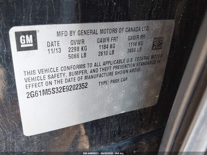 2014 Cadillac Xts Luxury VIN: 2G61M5S32E9202352 Lot: 44998821