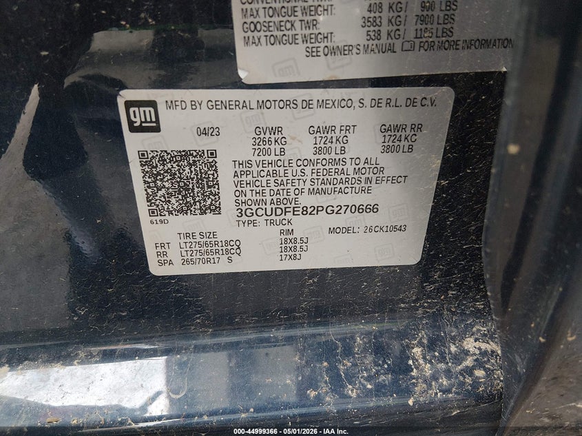 2023 CHEVROLET SILVERADO 1500 3.0L I-6 DI, DOHC, V(VIN: 3GCUDFE82PG270666