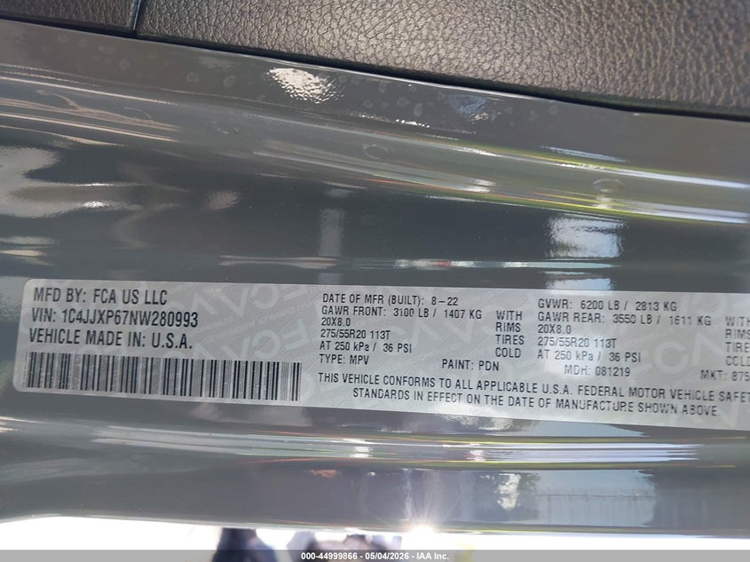 2022 Jeep Wrangler 4Xe Unlimited Sahara 4X4 VIN: 1C4JJXP67NW280993 Lot: 44999866