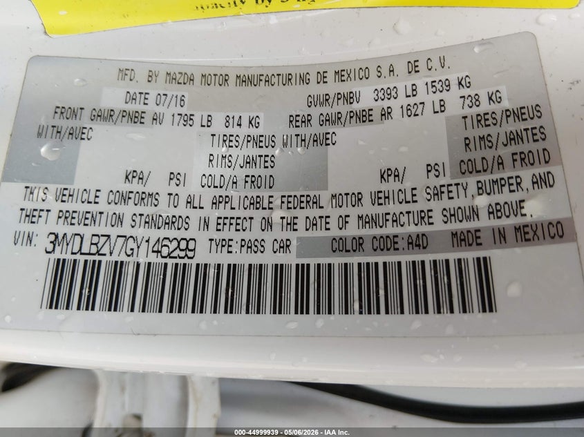 2016 Scion Ia VIN: 3MYDLBZV7GY146299 Lot: 44999939