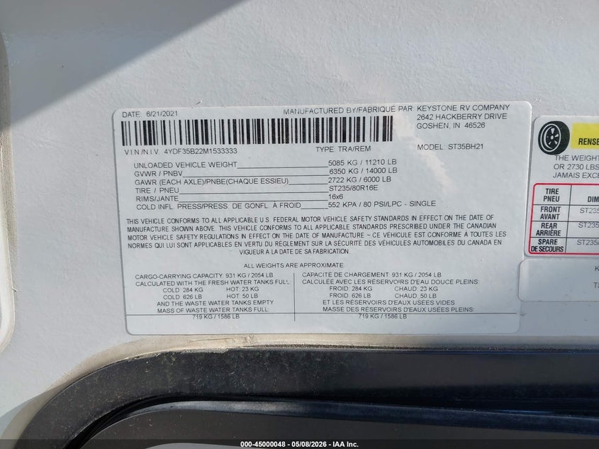 2021 OTHER KEYSTONE SPRINTER TRAILER N/A