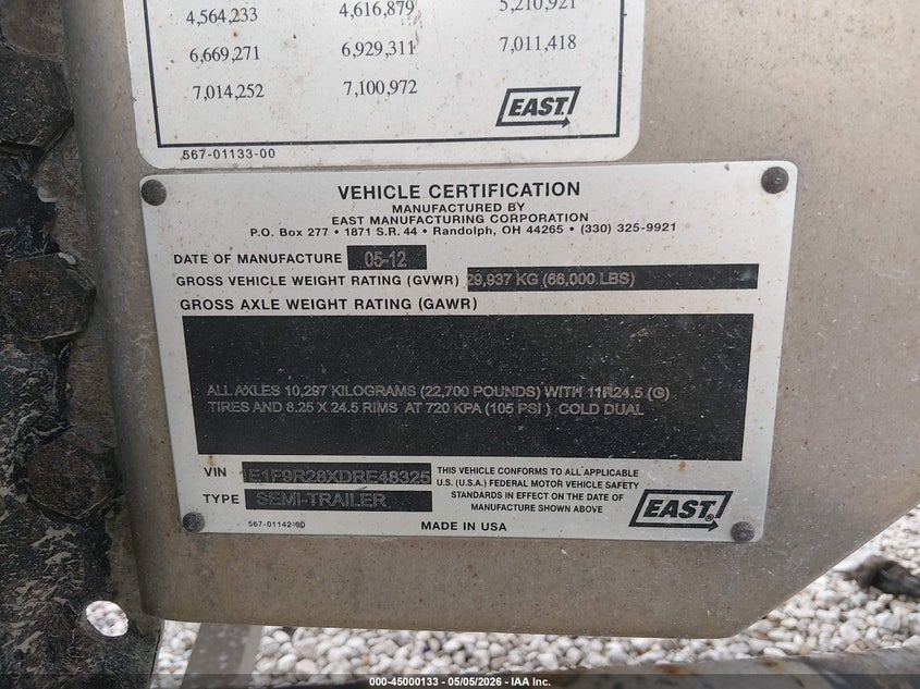 2013 OTHER EAST MANUFACTURING END DUMP TRAILER N/A