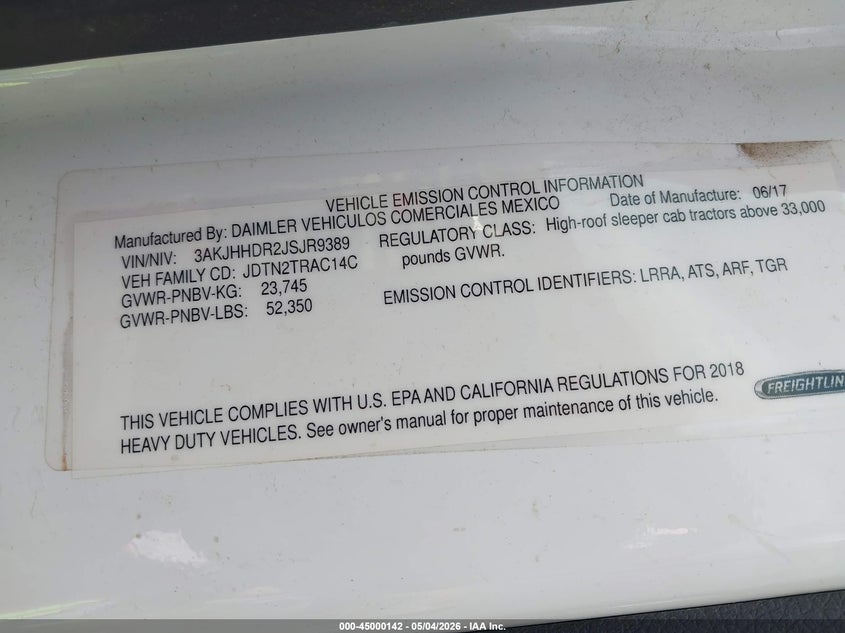 2018 FREIGHTLINER NEW CASCADIA 126 auction photo 8