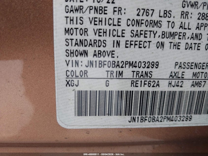 2023 Nissan Ariya Premiere VIN: JN1BF0BA2PM403299 Lot: 45000511