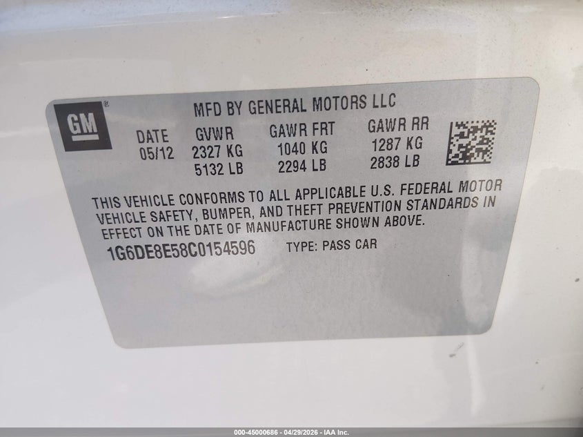 2012 Cadillac Cts 3.0 Cts Luxury white Lot 111045000686 Vin 1G6DE8E58C0154596