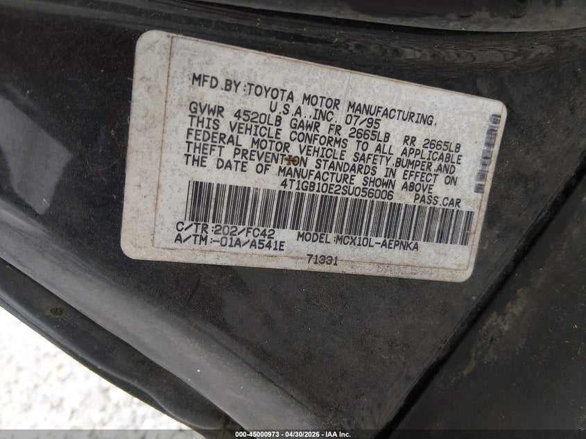 1995 Toyota Avalon Xl VIN: 4T1GB10E2SU056006 Lot: 45000973