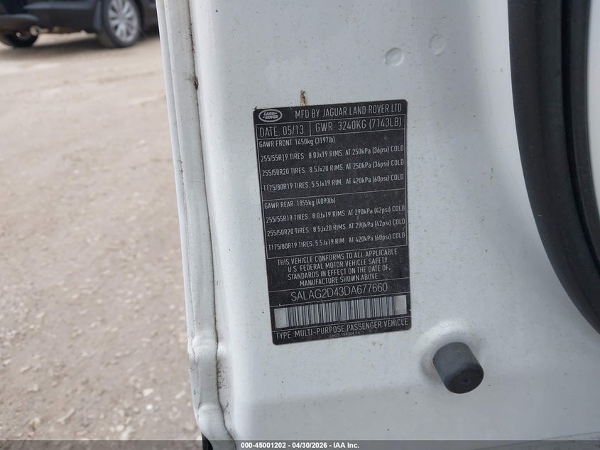 2013 Land Rover Lr4 VIN: SALAG2D43DA677660 Lot: 45001202