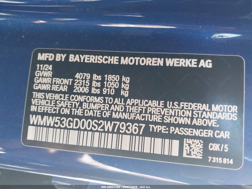 2025 Mini Hardtop Cooper S VIN: WMW53GD00S2W79367 Lot: 45001358