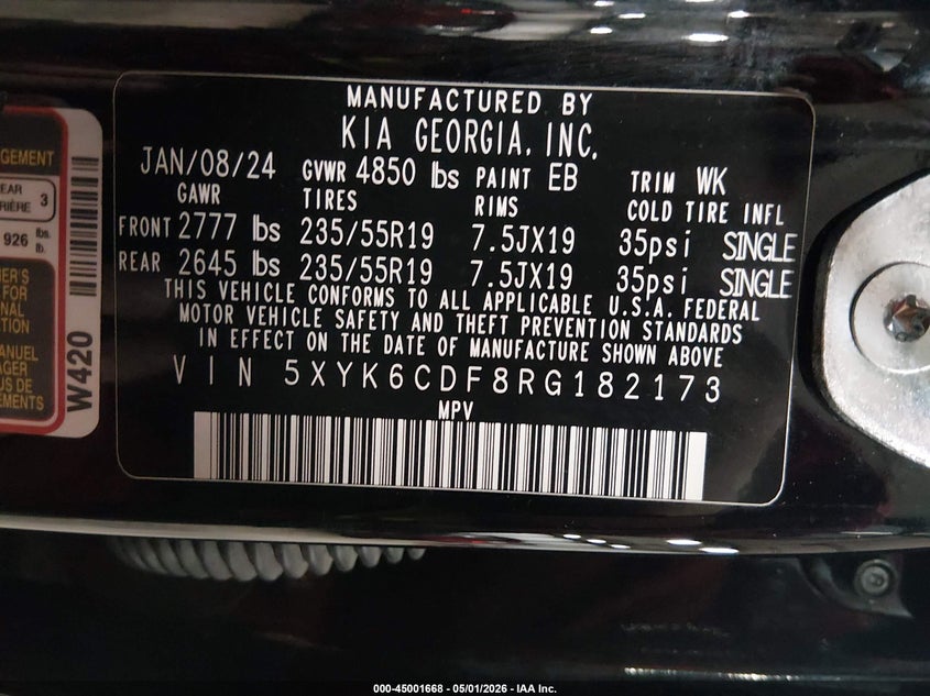 VIN: 5XYK6CDF8RG182173 2024 KIA SPORTAGE X-LINE