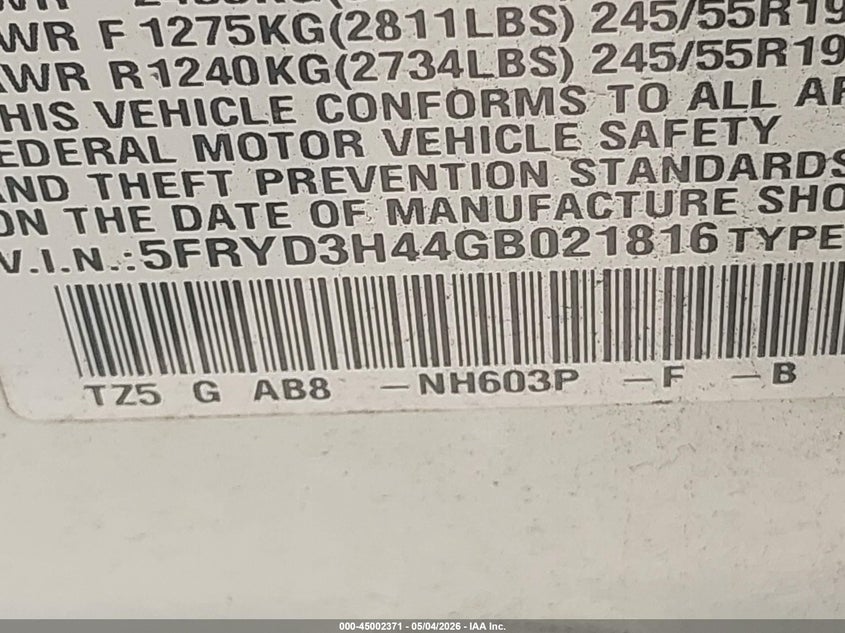 2016 ACURA MDX SPORT UTILITY VEHICLE 3.5L V-6 DI, VVT, 290HP