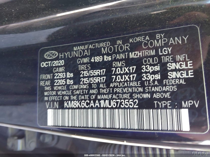 VIN KM8K6CAA1MU673552 2021 HYUNDAI KONA SEL PLUS