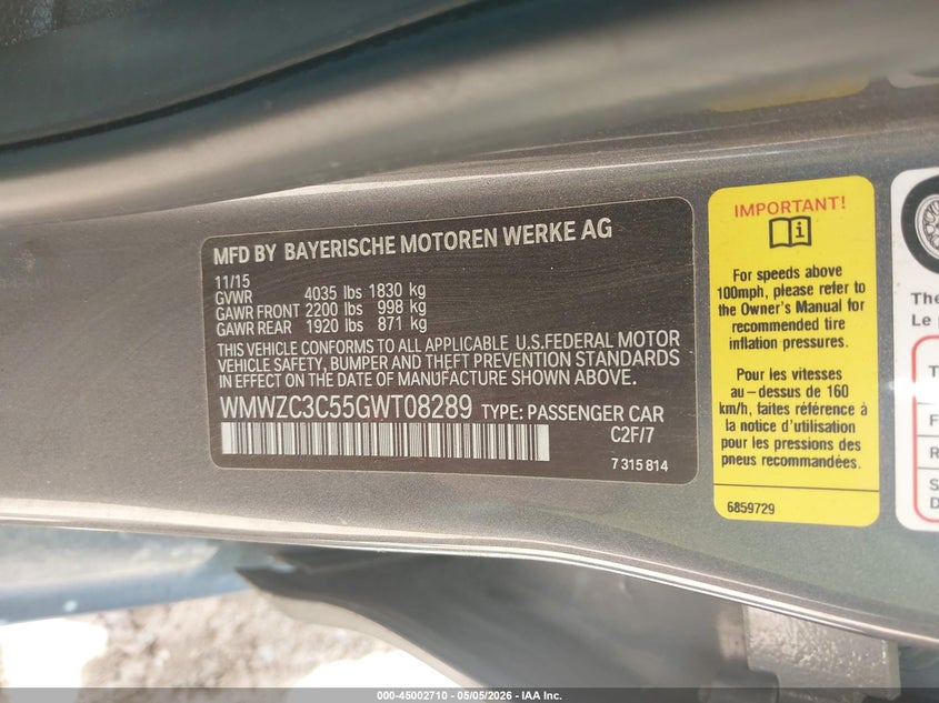 2016 Mini Countryman Cooper S VIN: WMWZC3C55GWT08289 Lot: 45002710