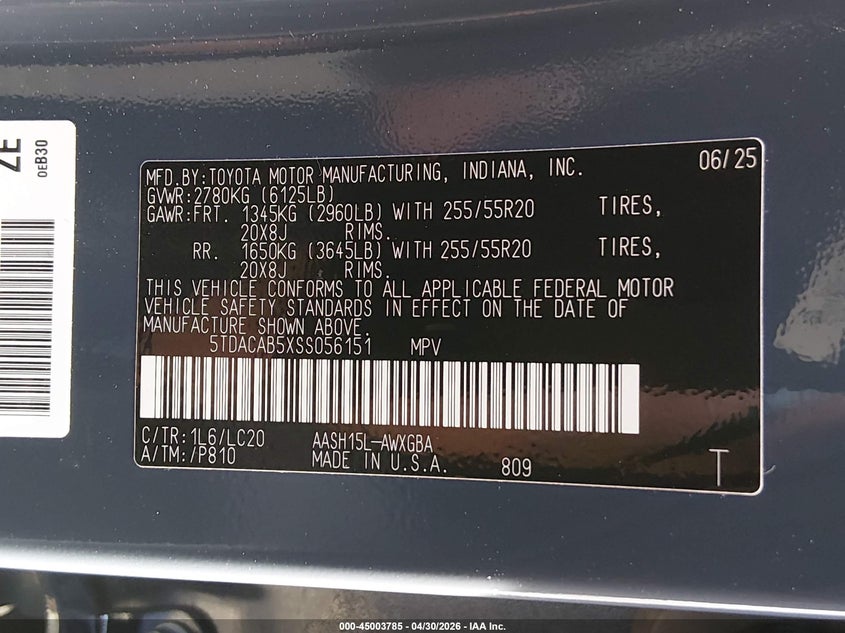 2025 TOYOTA HIGHLANDER SPORT UTILITY VEHICLE 2.5L I-4 DI, DOHC, VVT, 186HP