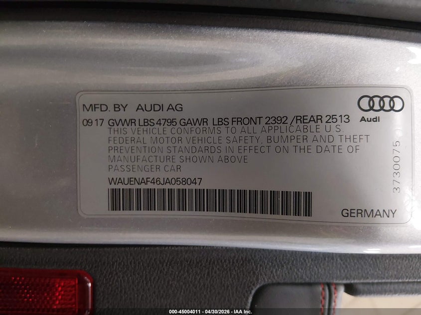 AUDI A4 2018 VIN WAUENAF46JA058047