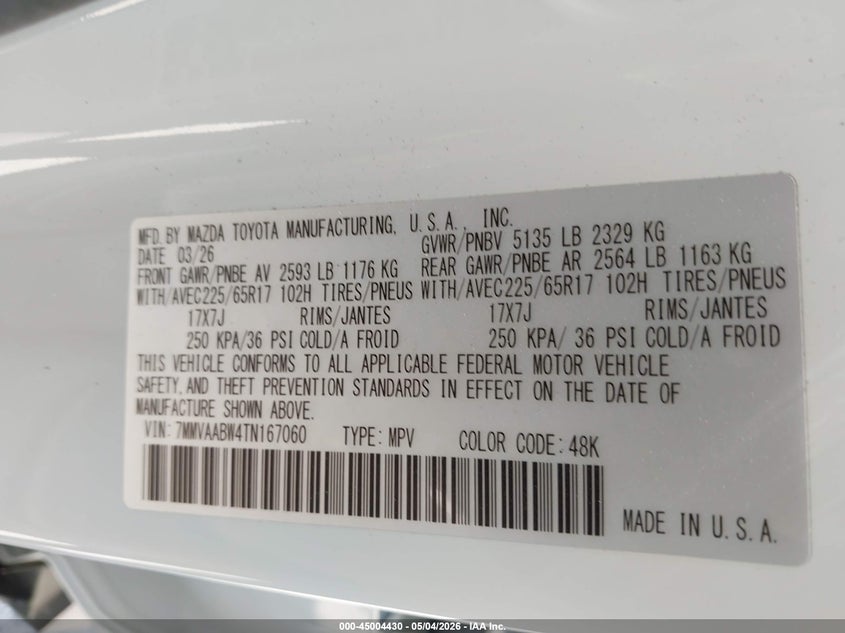2026 Mazda Cx-50 Hybrid Preferred VIN: 7MMVAABW4TN167060 Lot: 45004430