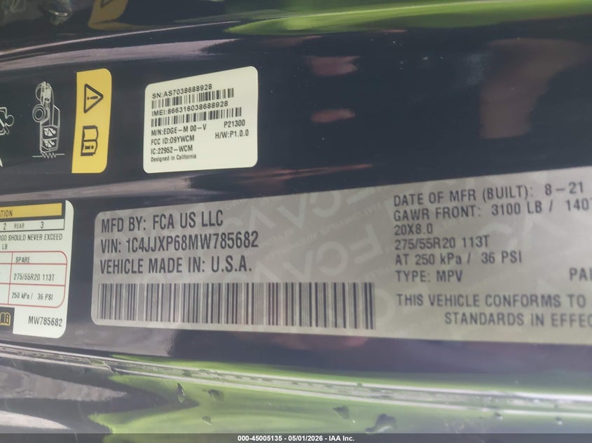2021 Jeep Wrangler 4Xe Unlimited Sahara 4X4 VIN: 1C4JJXP68MW785682 Lot: 45005135