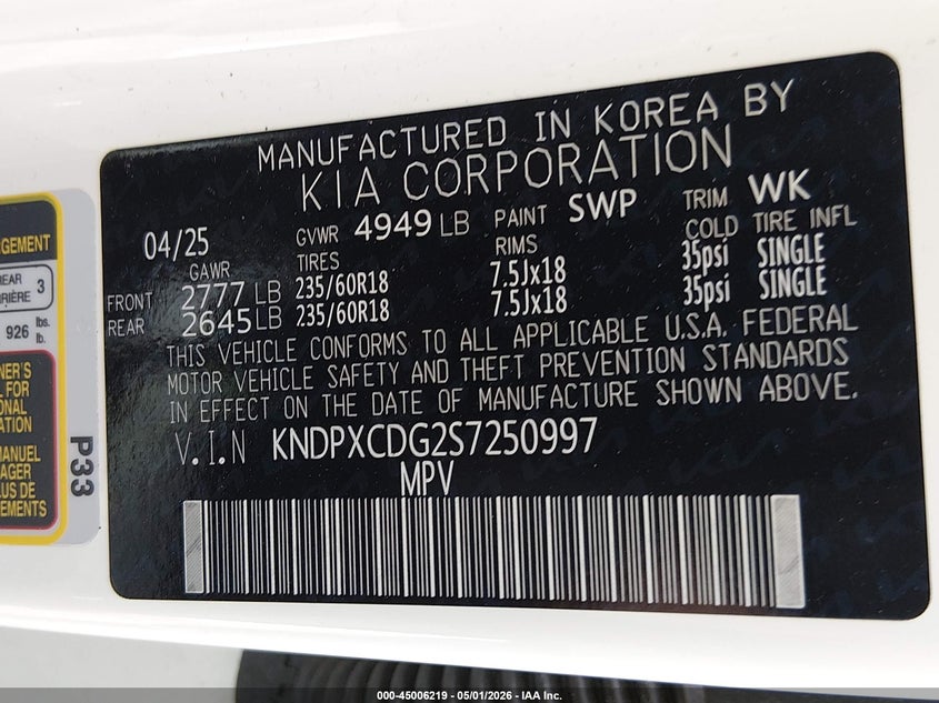 VIN KNDPXCDG2S7250997 2025 KIA SPORTAGE HYBRID SX-PRESTIGE