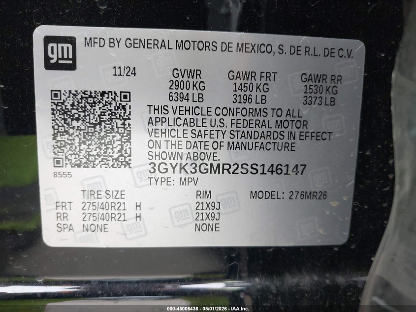 2025 Cadillac Optiq Sport 2 Awd VIN: 3GYK3GMR2SS146147 Lot: 45006436