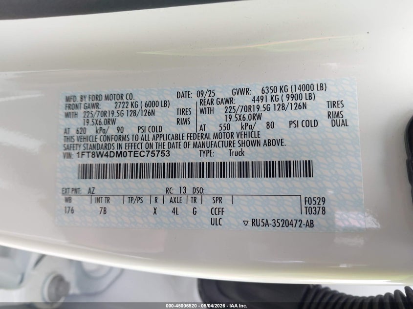 2026 Ford F-450 Platinum VIN: 1FT8W4DM0TEC75753 Lot: 45006520