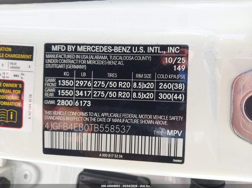 2026 MERCEDES-BENZ GLE 350 2.0L I-4 DI, DOHC, V(VIN: 4JGFB4EB0TB558537