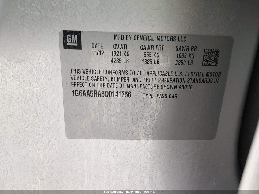 2013 CADILLAC ATS SEDAN 2.5L I-4 DI, DOHC, VVT, 202HP