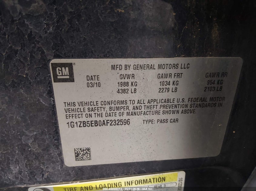 2010 Chevrolet Malibu Ls VIN: 1G1ZB5EB0AF232596 Lot: 45008313