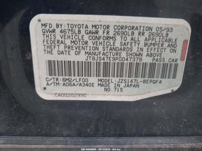 1993 Lexus Gs 300 VIN: JT8JS47E9P0047379 Lot: 45009660