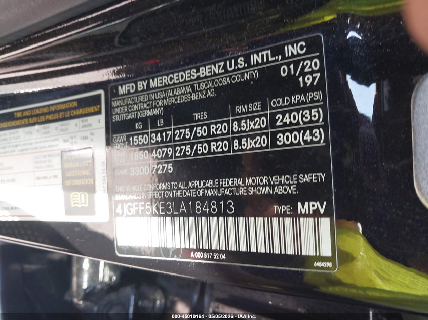 2020 Mercedes-Benz Gls 450 4Matic VIN: 4JGFF5KE3LA184813 Lot: 45010164