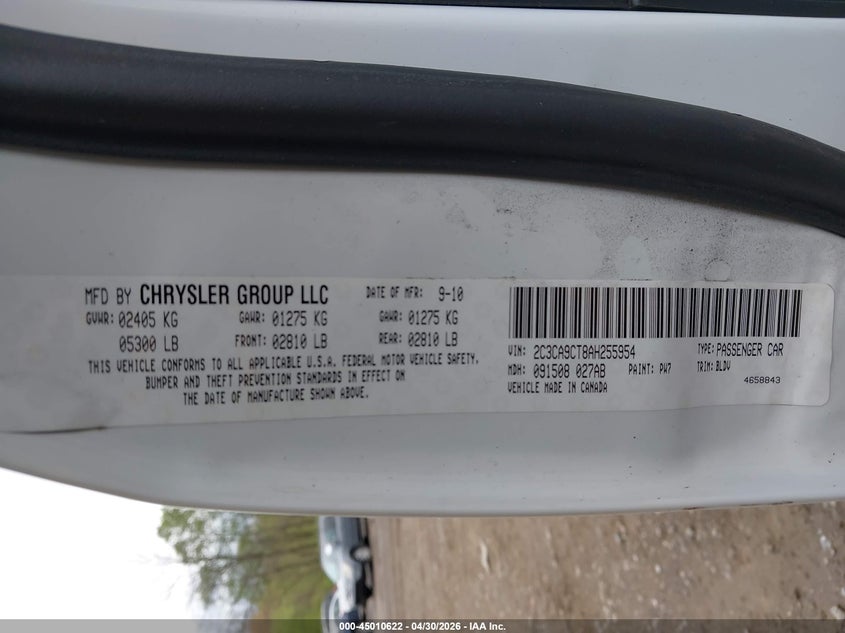 2010 Chrysler 300C V8 VIN: 2C3CA9CT8AH255954 Lot: 45010622