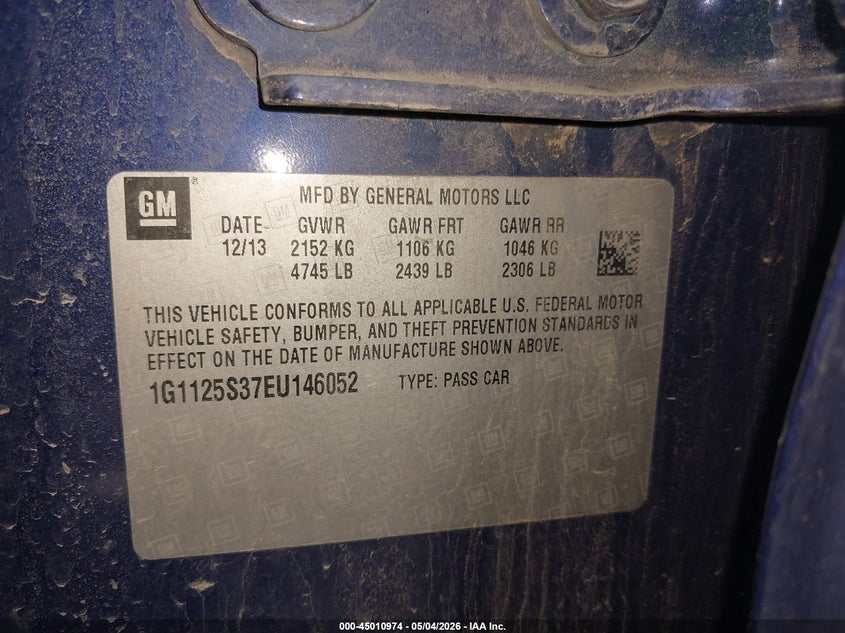 2014 CHEVROLET IMPALA SEDAN 3.6L V-6 DI, DOHC, VVT, 305HP