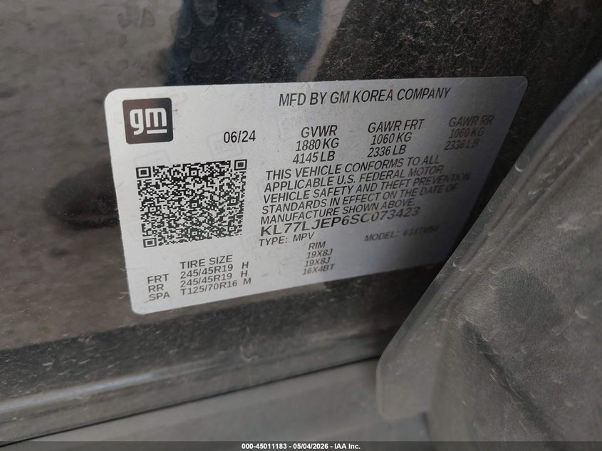 VIN KL77LJEP6SC073423 2025 CHEVROLET TRAX FWD 2RS