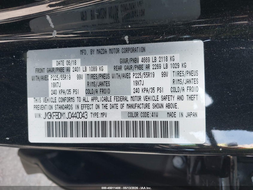 2018 MAZDA CX-5 SPORT UTILITY VEHICLE 2.5L I-4 DI, DOHC, VVT, 187HP