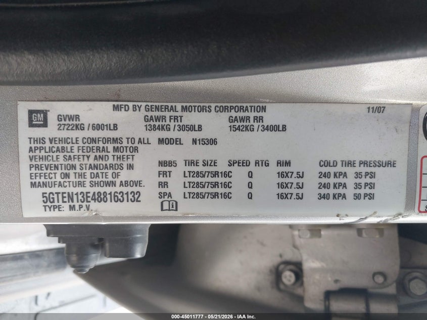 2008 Hummer H3 Suv VIN: 5GTEN13E488163132 Lot: 45011777