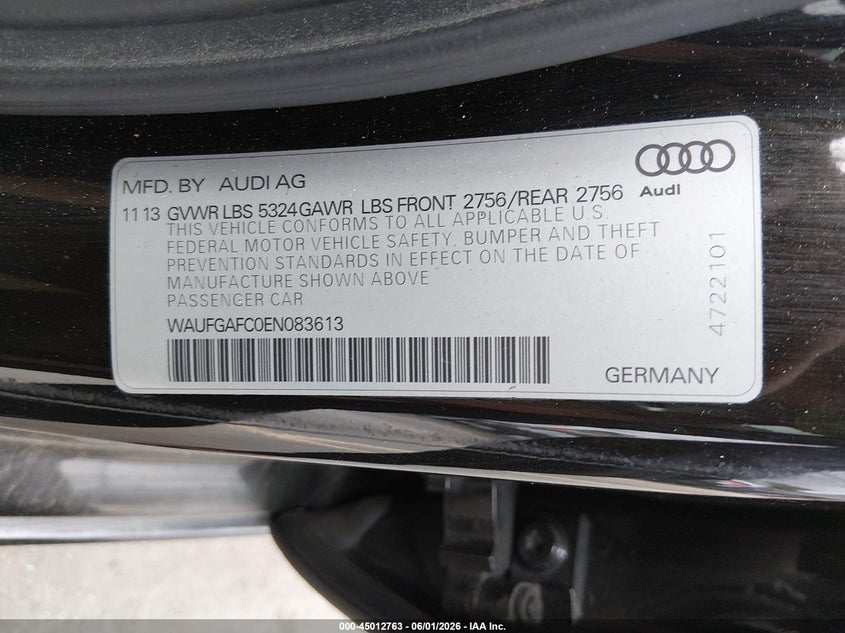 2014 Audi A6 3.0T Premium Plus VIN: WAUFGAFC0EN083613 Lot: 45012763